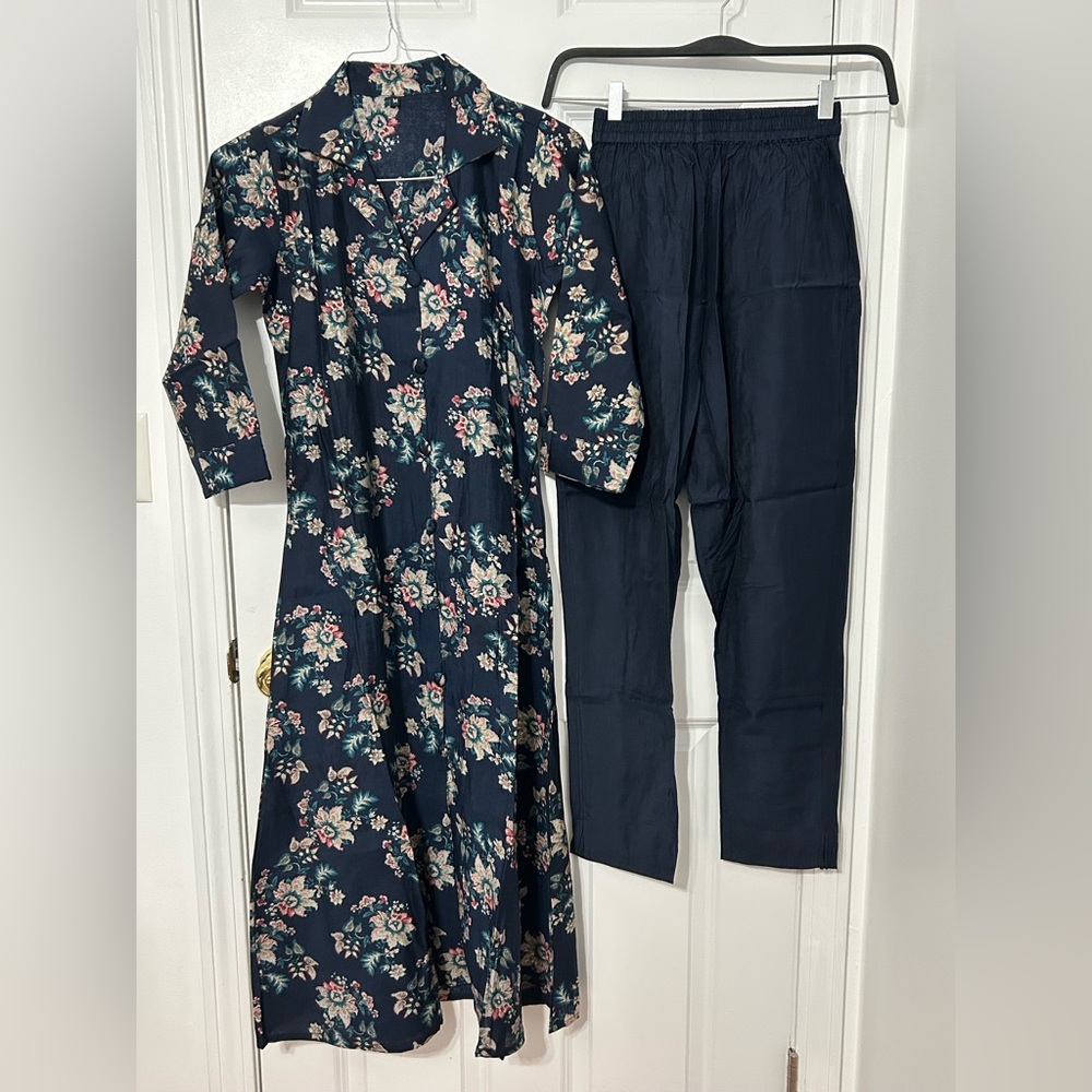 2 piece stitched Indian Pakistani suit in floral blue